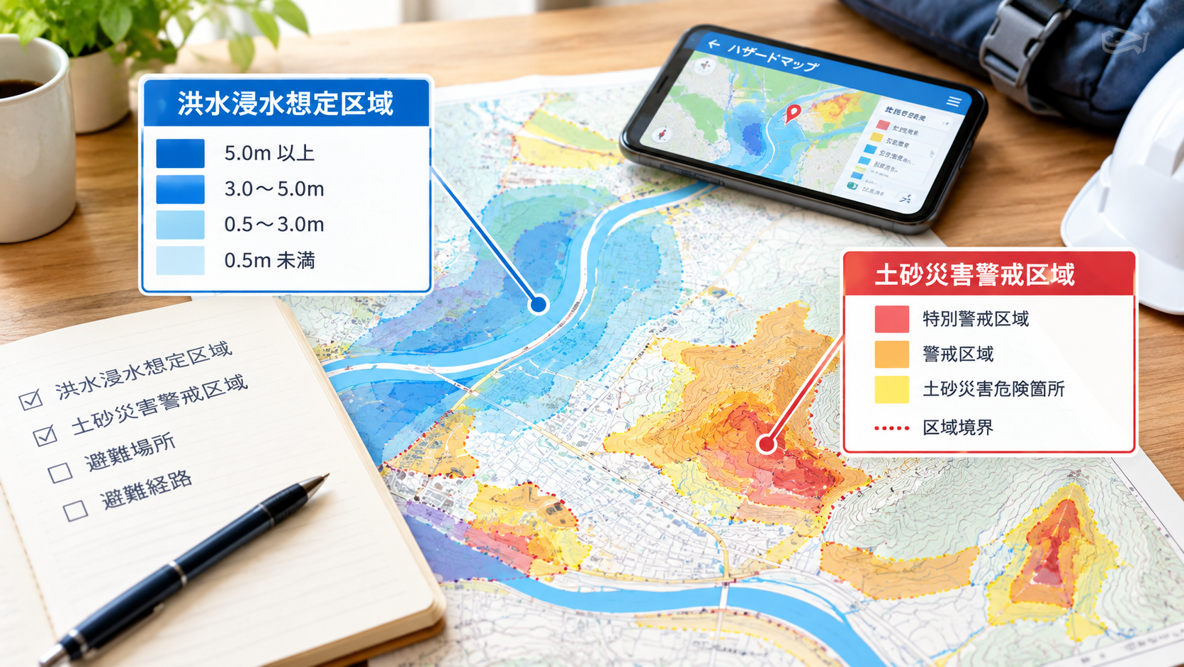 【ハザードマップの読み方】洪水浸水想定区域・土砂災害警戒区域の確認方法