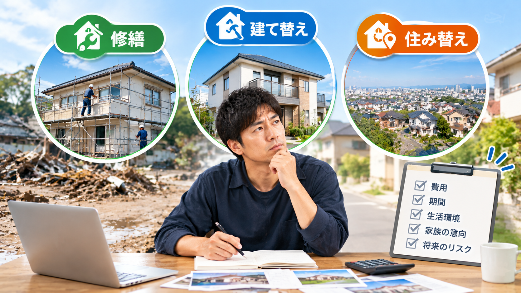 【被災自宅の再建選択】「修繕」「建て替え」「住み替え」を比較する判断基準